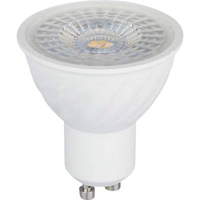 LED-Spotlightbirne mit mattem kegelförmigem Gehäuse und klarer facettierter Linse, gezeigt auf weißem Hintergrund.