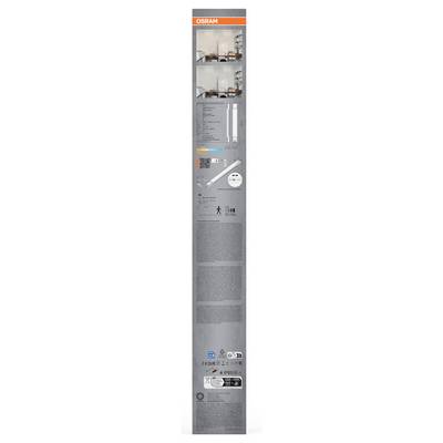 OSRAM LED-Lampenverpackung von vorne gezeigt, mit Produktfotos, Spezifikationstabelle, Glühbirnenabbildung und Zertifizierungssymbolen auf einer hohen grauen Schachtel.