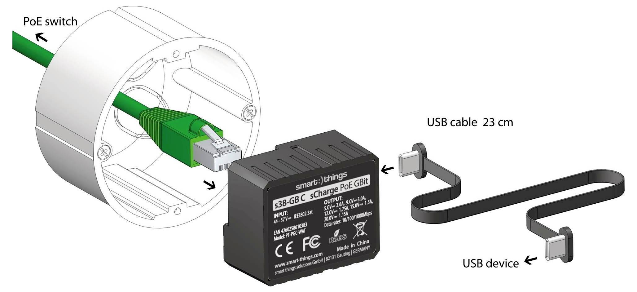 Smart Things USB 2.0 Adapter sCharge PoE Gbit 23 cm-1