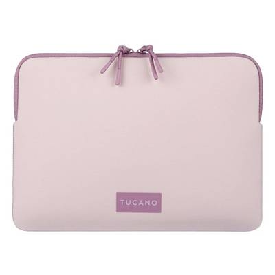 Rosa Tucano-Laptop-Schutzhülle mit Reißverschluss, oberen Zugbändern und aufgesetztem Logo-Patch in der Mitte