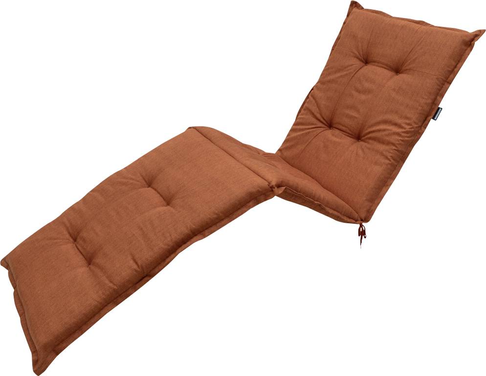 Orange-braunes gepolstertes Chaiselongue-Kissen mit verstellbarer Rückenlehne auf weißem Hintergrund.