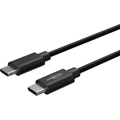 Zwei schwarze USB-C-Kabelstecker auf weißem Hintergrund gezeigt, ein Ende mit der Bezeichnung "ANSOAMN".