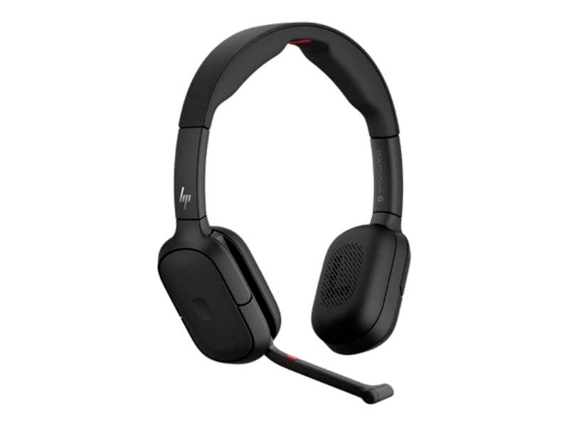 Schwarzes Overear-Wireless-Headset mit Boommikrofon auf weißem Hintergrund