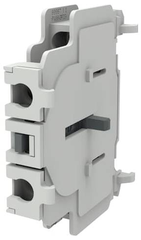 Grauer modularer elektrischer Anschlussblock/Steckverbinder mit seitlichen Klemmen, isoliertes Bauteil auf weißem Hintergrund.<br>