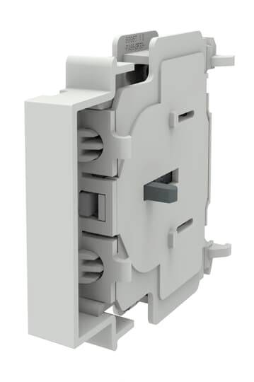 Weißer modularer elektrischer Klemmblock oder Steckerkomponente, gezeigt in der Seitenansicht auf weißem Hintergrund.