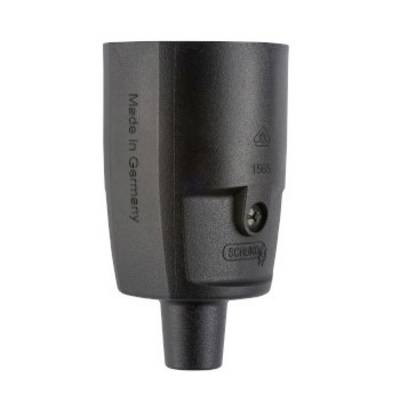 Schwarzer Schuko-Steckeradapter mit "Made in Germany" auf der Seite gedruckt.