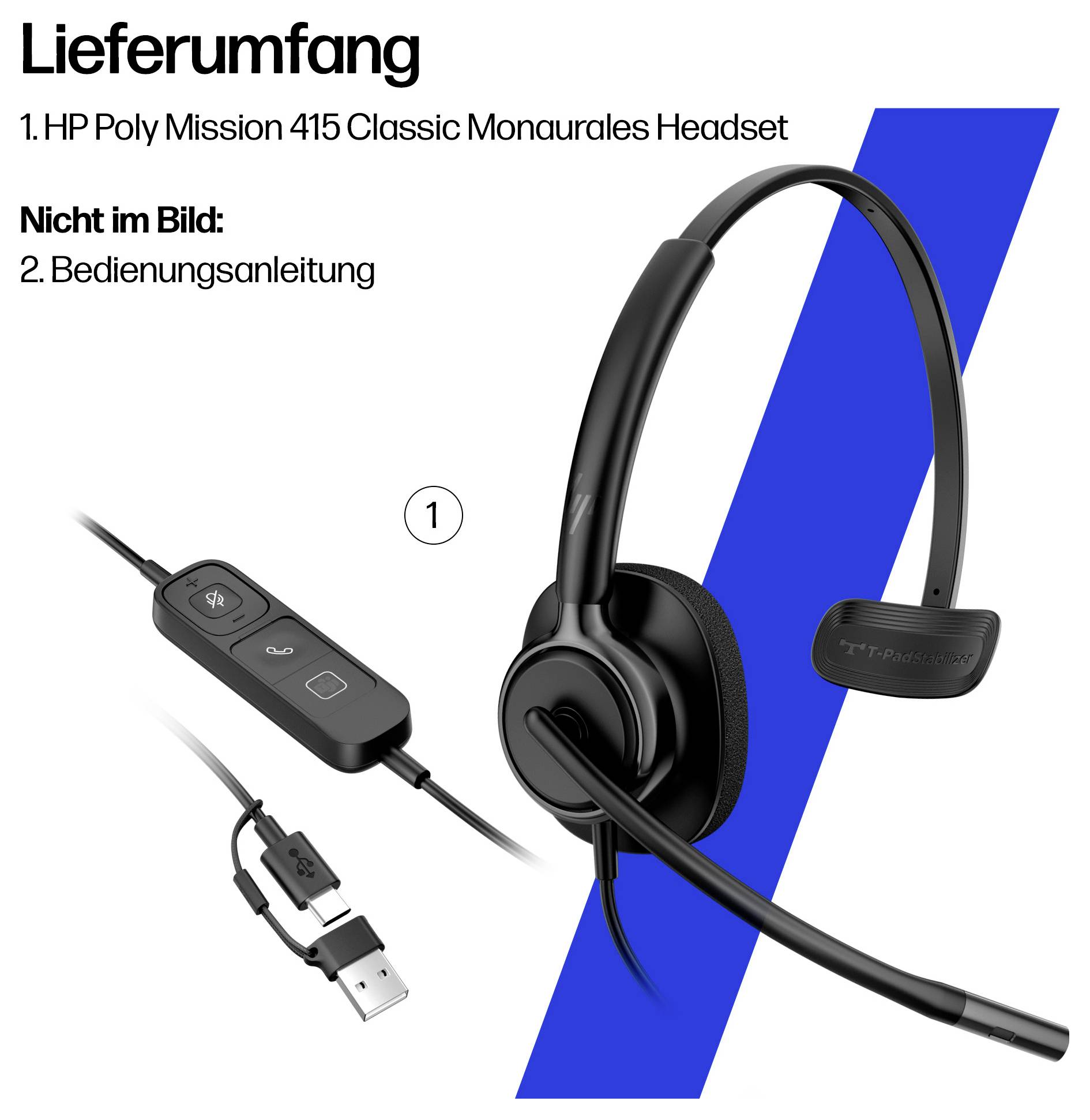 HP Poly Mission 415 USB Wired Headset On Ear Headset Schwarz-4