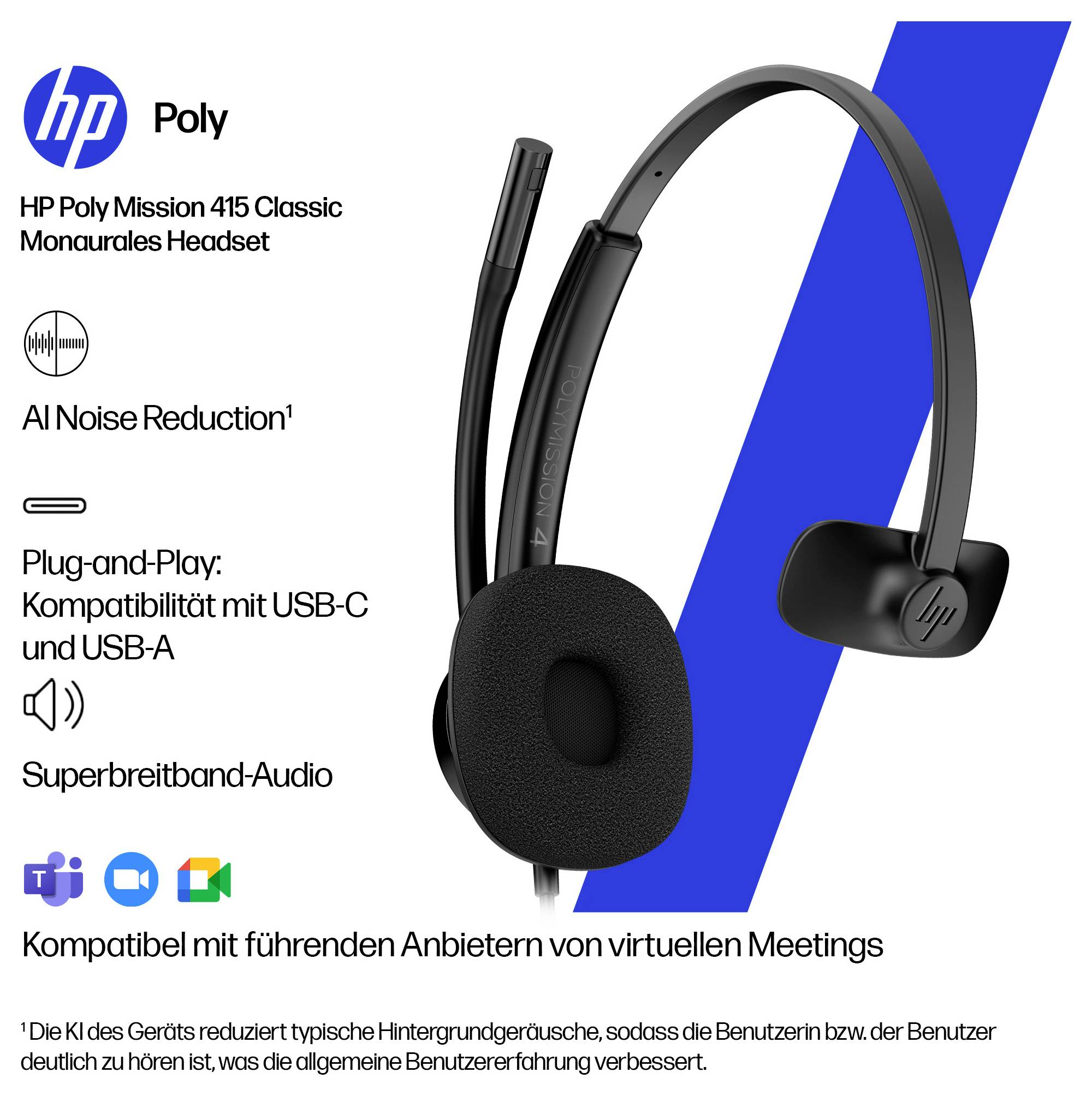 HP Poly Mission 415 USB Wired Headset On Ear Headset Schwarz-6