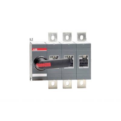 ABB dreipoliger Drehtrennschalter mit schwarzem und rotem Griff, dargestellt auf weißem Hintergrund.