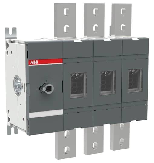 ABB dreipoliger Leitungsschutzschalter mit grauem Gehäuse, Sichtfenstern und Metallmontageklemmen