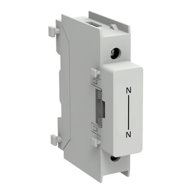 Graues Elektromodul mit Frontenetikett „N" über einer vertikalen Linie, dargestellt in einer produktstilisierten isolierten Ansicht.