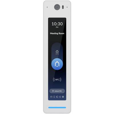 Intelligenter Besprechungsraum-Zugriffskiosk zeigt 22:30 Uhr, NFC-Anmeldung und Option für Entsperr-PIN auf einem Touchscreen mit blauem Entsperr-Button.