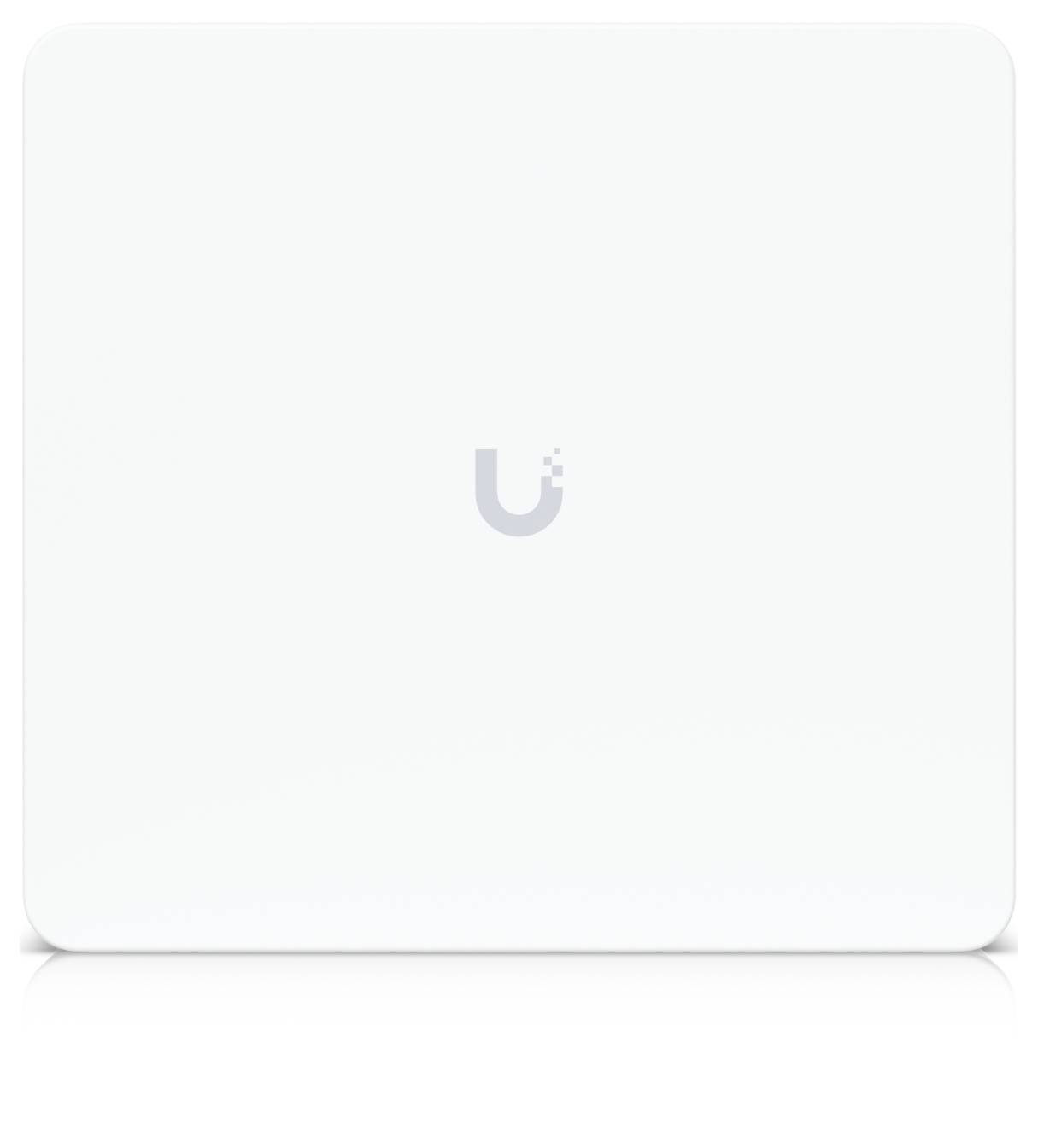 Leere weiße Kachel mit abgerundeten Ecken und zentriertem, matter grauem "U"-Logo