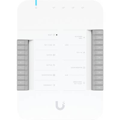 Wandmontiertes weißes Smart-Kontrollpanel mit Anzeigeleuchen und beschrifteten Tasten für Zurücksetzen, Sperre, Bewegungsmelder, Türposition, Notfall, Stromausfall und Zusatzfunktionen.