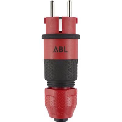 Rot-schwarzer zweipoliger Elektrostecker-Adapter mit der Bezeichnung „ABL" und Metallkontakten