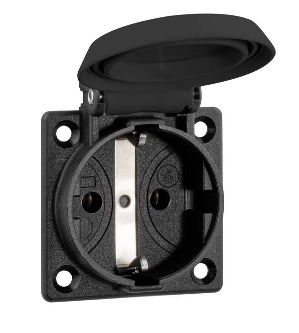 ABL Sursum 1661000  Einbau-Steckdose  halogenfrei, mit Deckel IP54 Schwarz