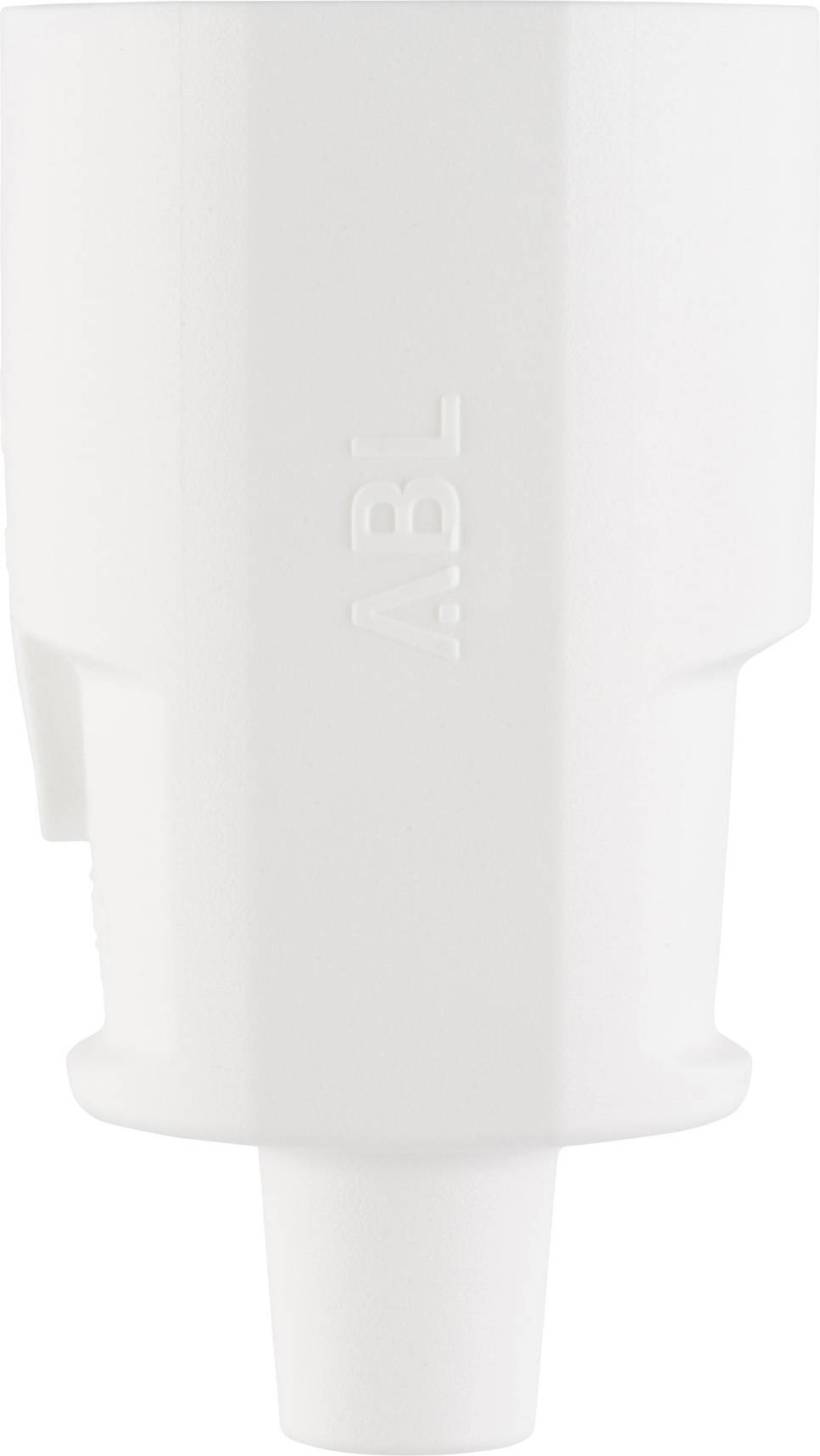 Weiße zylindrische Kunststoffschale oder Adapter aus ABS mit vertikaler Prägung von „ABS" auf der Vorderseite.