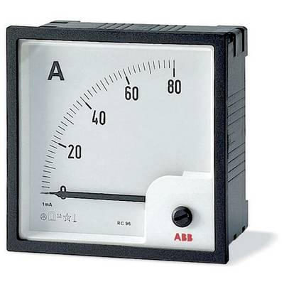 Analoges Amperemeter mit der Bezeichnung „A" mit einer Skala von 0-80 und Nadel nahe bei 0, von ABB.