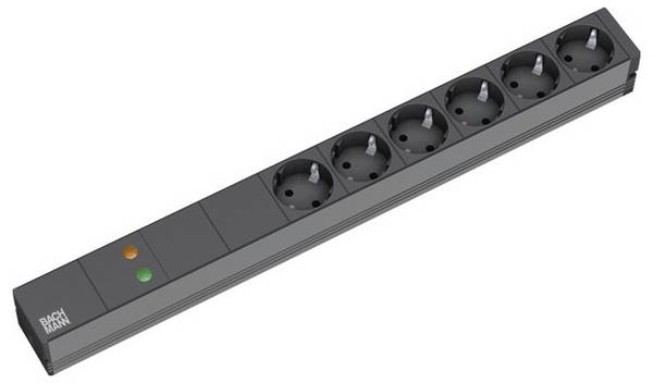 BACHMANN 19" Steckdosenleiste 6-fach mit GVS ohne Schalter, schwarz