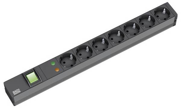 BACHMANN 19" Steckdosenleiste 7-fach mit ÜS mit Schalter, schwarz