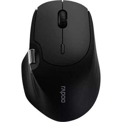 Wireless Computermaus von Rapoo in Schwarz mit Scrollrad und Seitendaumentaste.