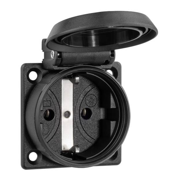ABL Sursum 1561000  Einbau-Steckdose  mit Deckel IP54 Schwarz