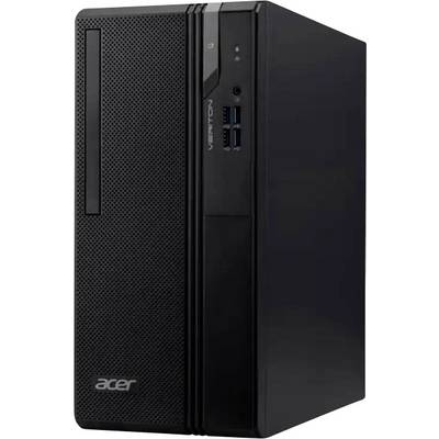 Schwarzes Acer-Desktopcomputer-Gehäuse mit vorderen USB-Anschlüssen und Stromschalter auf weißem Hintergrund gezeigt.