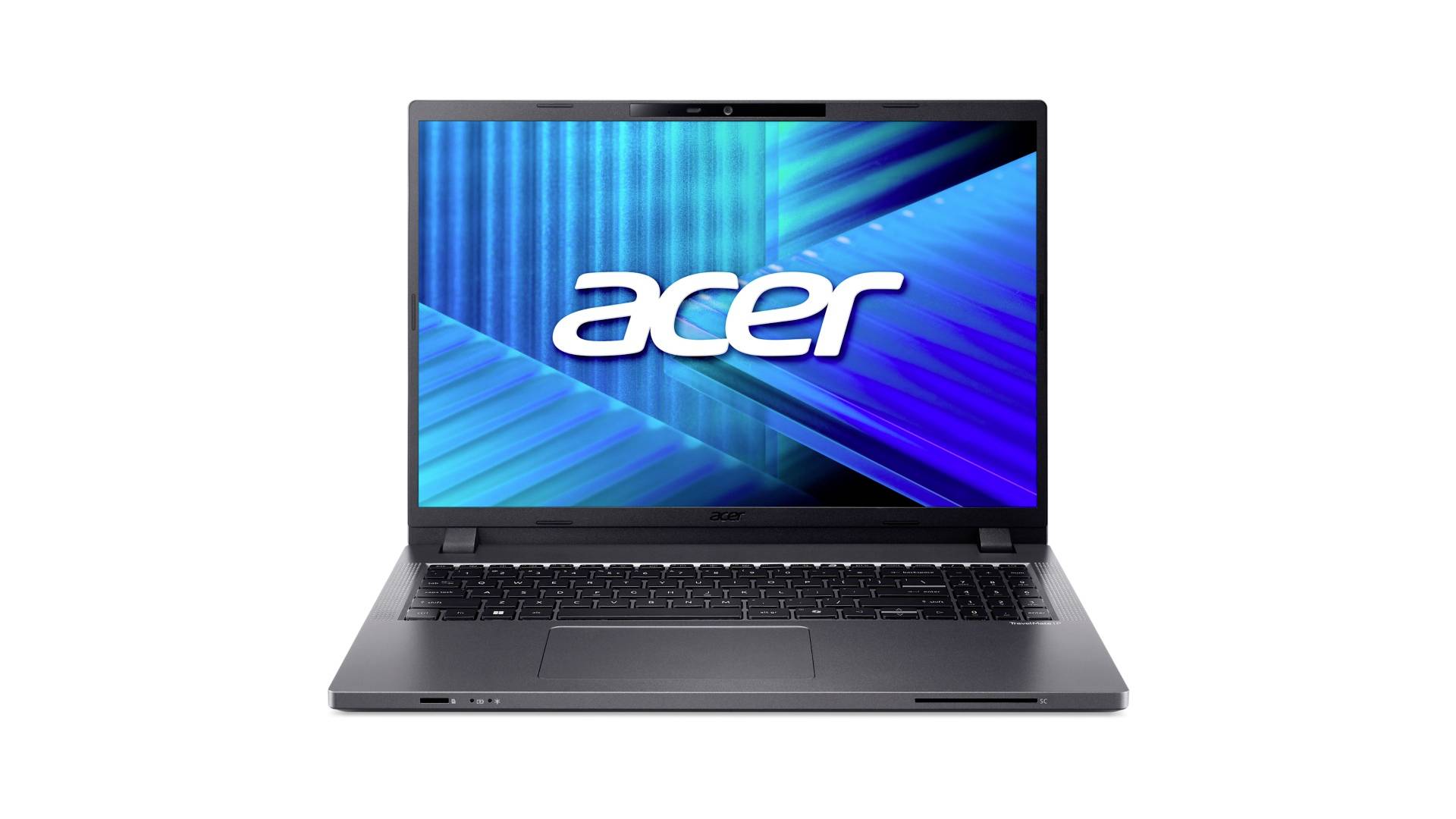 Acer-Laptop in Vorderansicht mit dem Acer-Logo auf einem blauen Bildschirm.