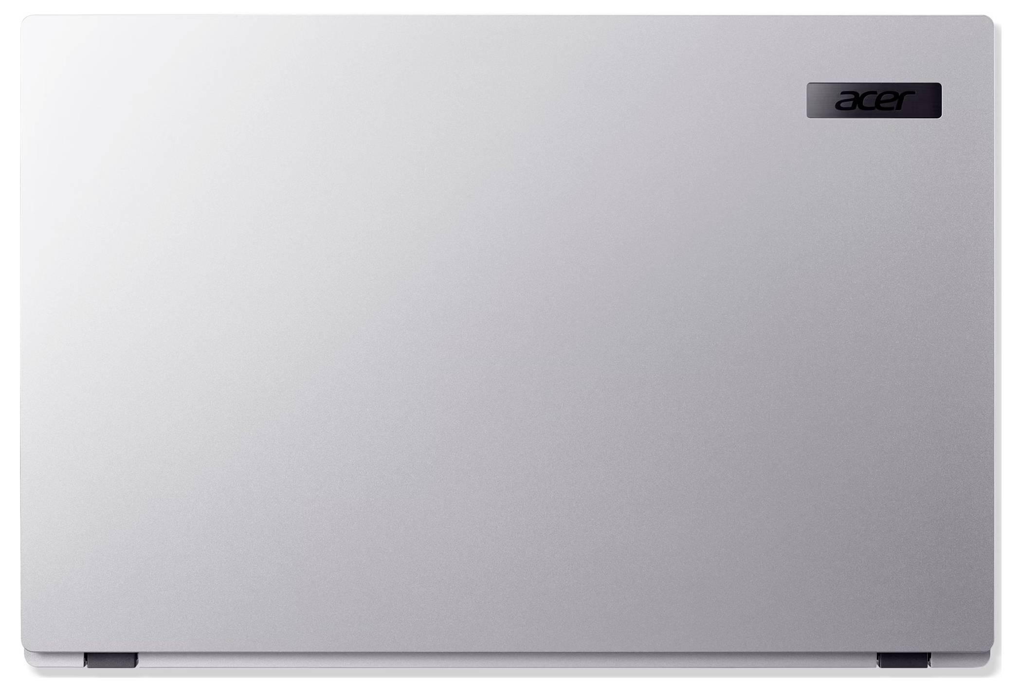 Geschlossener silberner Acer-Laptop von hinten, mit dem Acer-Logo in der oberen rechten Ecke.