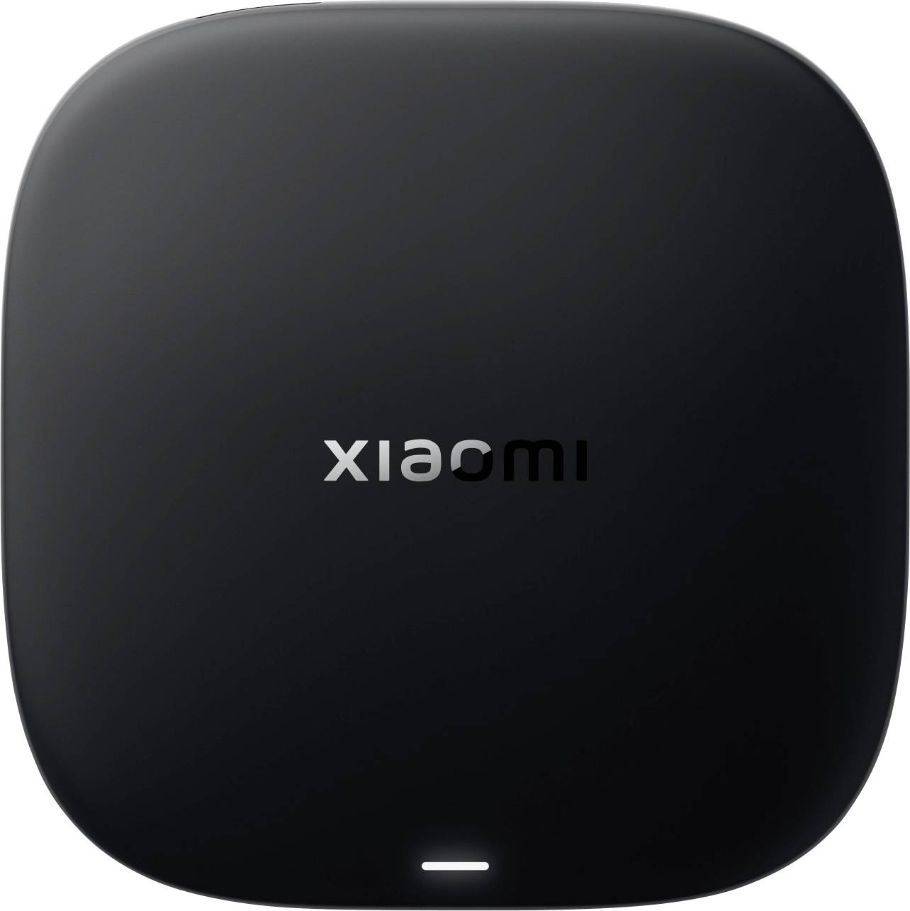 Schwarzes Xiaomi-Smartgerät oder Router mit zentriertem „Xiaomi"-Logo und einer kleinen weißen Statusleuchte am unteren Ende.