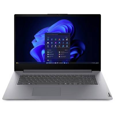 Ein silbernes Lenovo-Laptop, das den Windows-11-Desktop mit dem geöffneten Startmenü auf dem Bildschirm anzeigt.