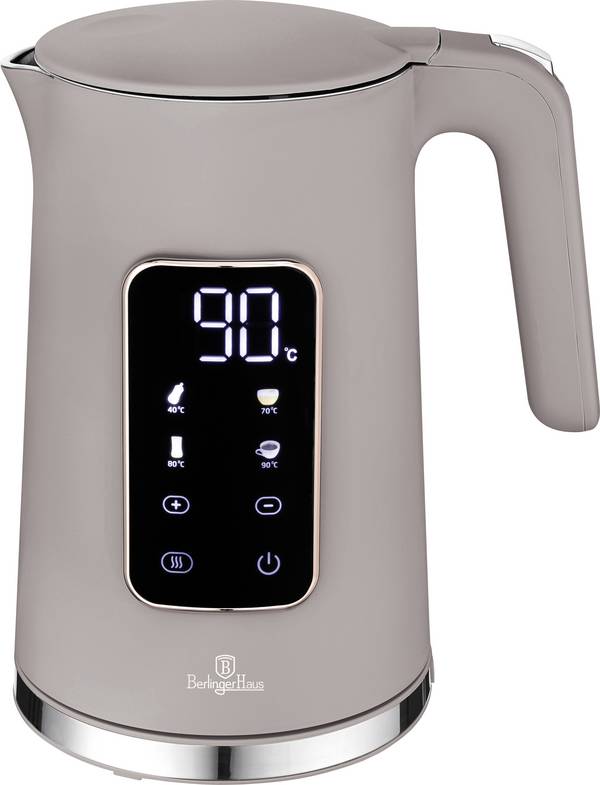 BerlingerHaus Wasserkocher BPA-frei, Cool-Touch-Gehäuse, digitaler Timer, LCD-Display, Temperaturvorwahl, Überhitzungsschutz Taupe Fassungsvermögen: 1.7 l