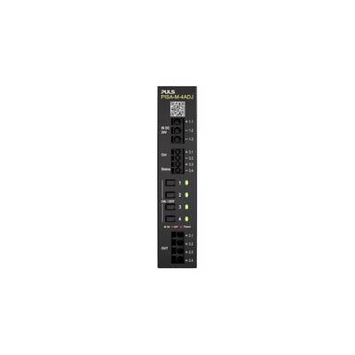 Ein schwarzes industrielles E/A-Modul mit der Bezeichnung "PISA-M-4ADJ" mit mehreren Anschlussports, Statusanzeigen und nummerierten LED-Kanälen.