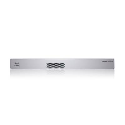 Vorderansicht eines Cisco Firepower 1000 Series Sicherheitsgeräts, silbernes Rack-Mount-Gerät mit Belüftungsgitter.