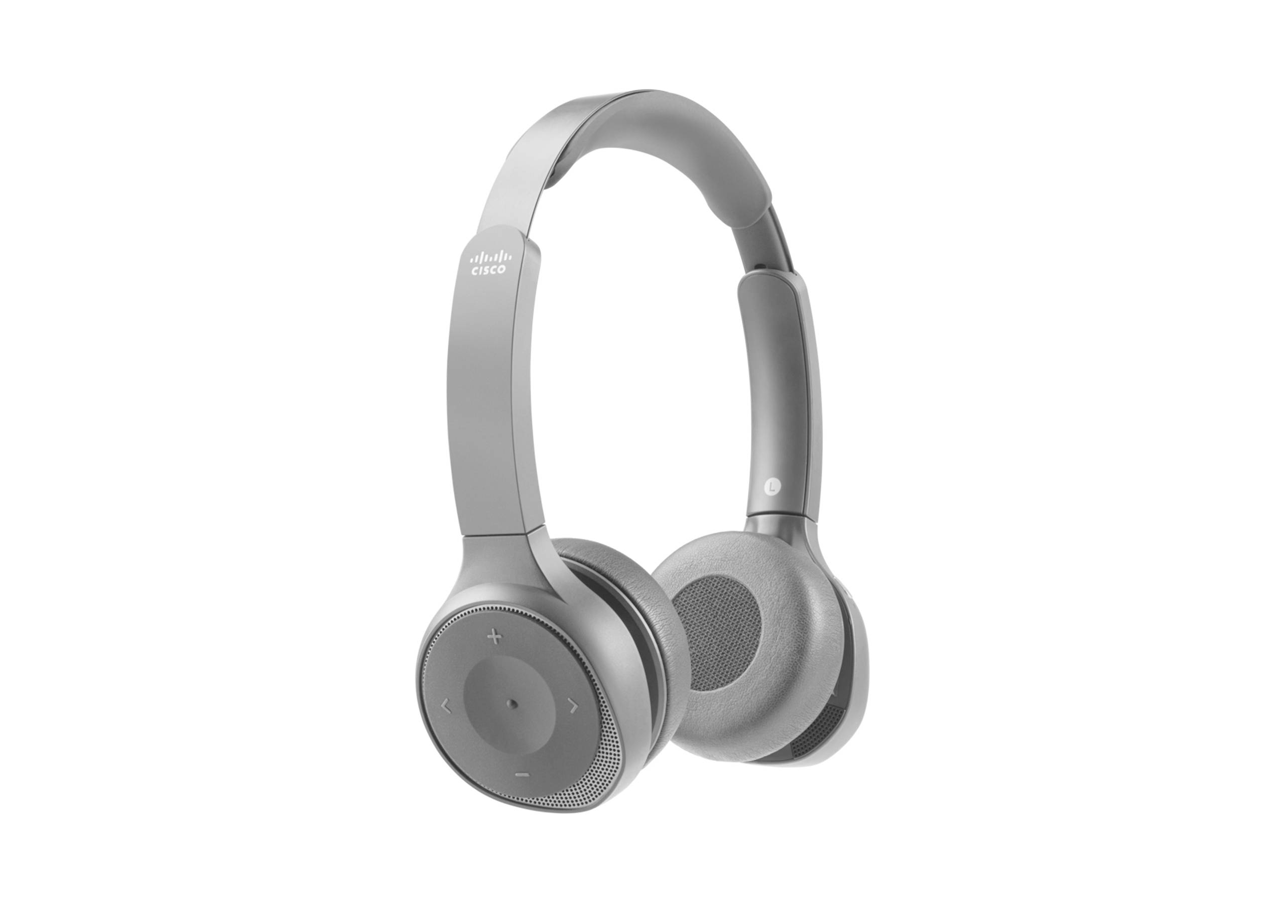 Graue Over-Ear-Kopfhörer mit Wireless-Funktion auf weißem Hintergrund dargestellt, im Winkel positioniert, um die Ohrmuscheln und das Kopfband zu zeigen.