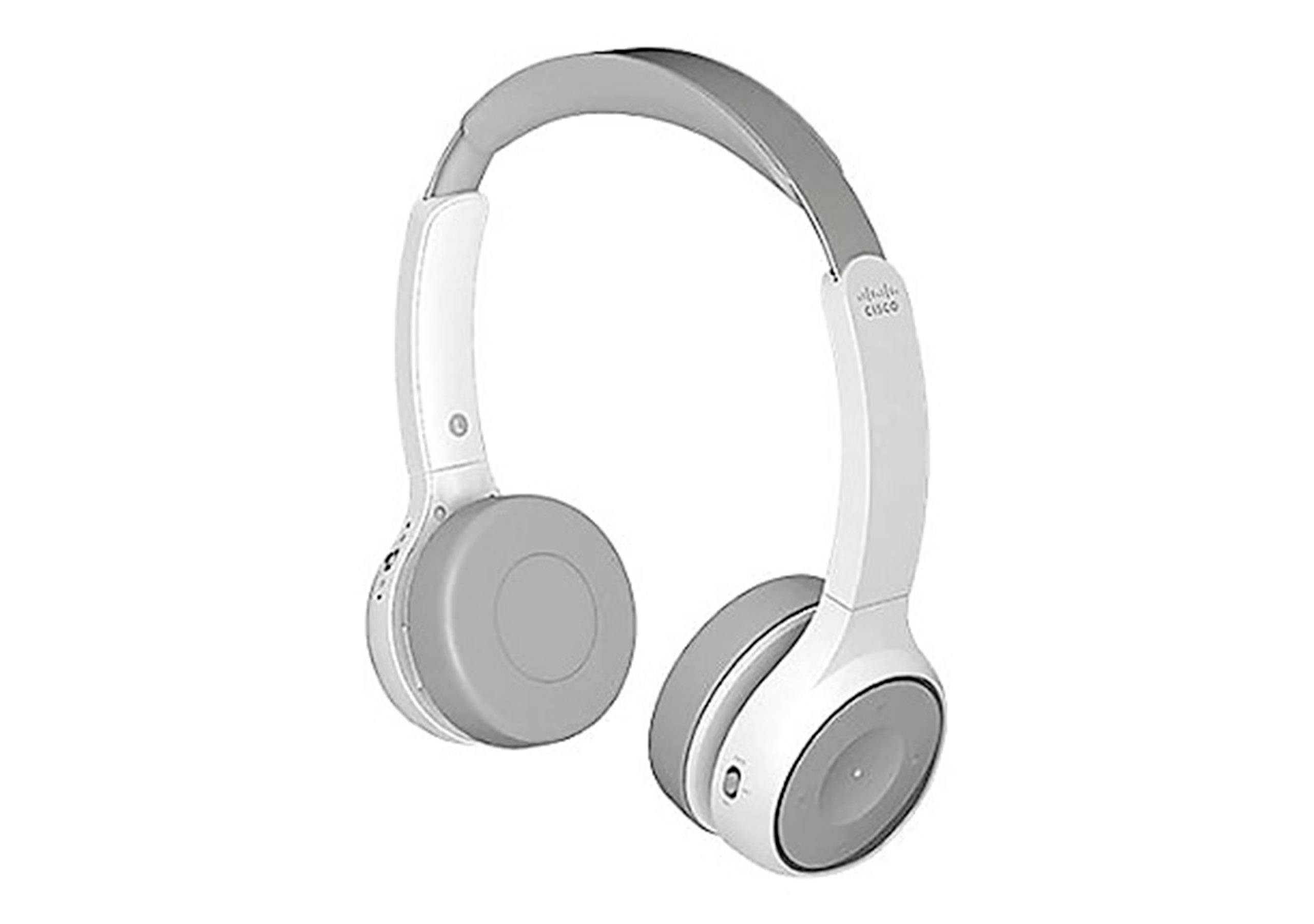 Weiße kabellose Over-Ear-Kopfhörer, dargestellt vor einem einfachen Hintergrund, mit gepolstertem Kopfbügel und großen runden Ohrmuscheln.