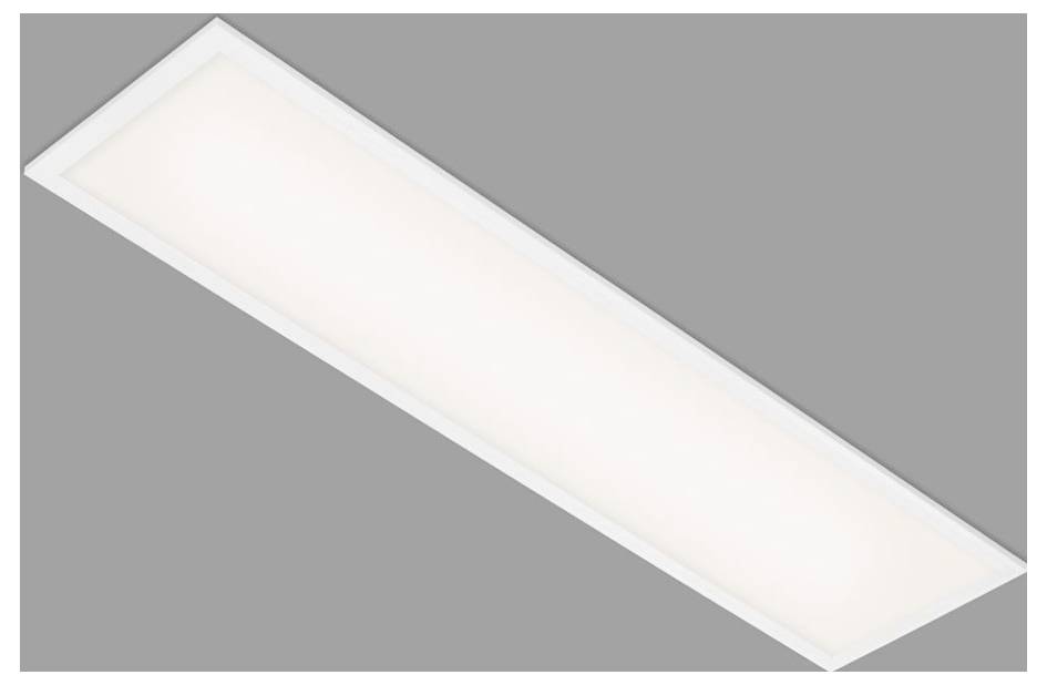 Ein langes rechteckiges weißes Deckenlichtelement, diagonal auf grauem Hintergrund dargestellt.