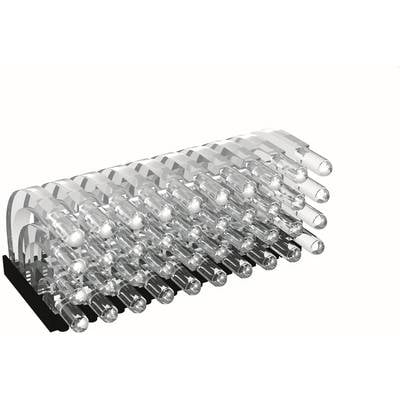 3D-Rendering einer transparenten zylindrischen mechanischen Baugruppe mit mehreren Reihen von glasähnlichen Röhren oder Stäben, die in einem Spiralmuster angeordnet sind.