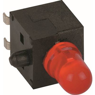 Nahaufnahme eines schwarzen, auf einem Panel montierten LED-Anzeigeschalters mit leuchtendem rotem Linsenring und Metall-Anschlussbolzen.