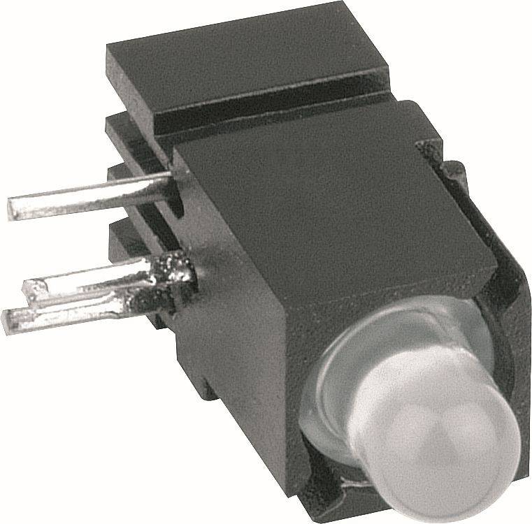 Nahaufnahme eines schwarzen, auf einer Platte montierten LED-Anzeigeschalters mit zwei Metallklemmen und einer runden beleuchteten Linse.