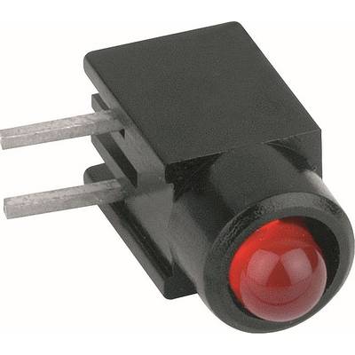 Nahaufnahme eines schwarzen zweipoligen elektronischen LED-Anzeigers mit roter Linse auf weißem Hintergrund.