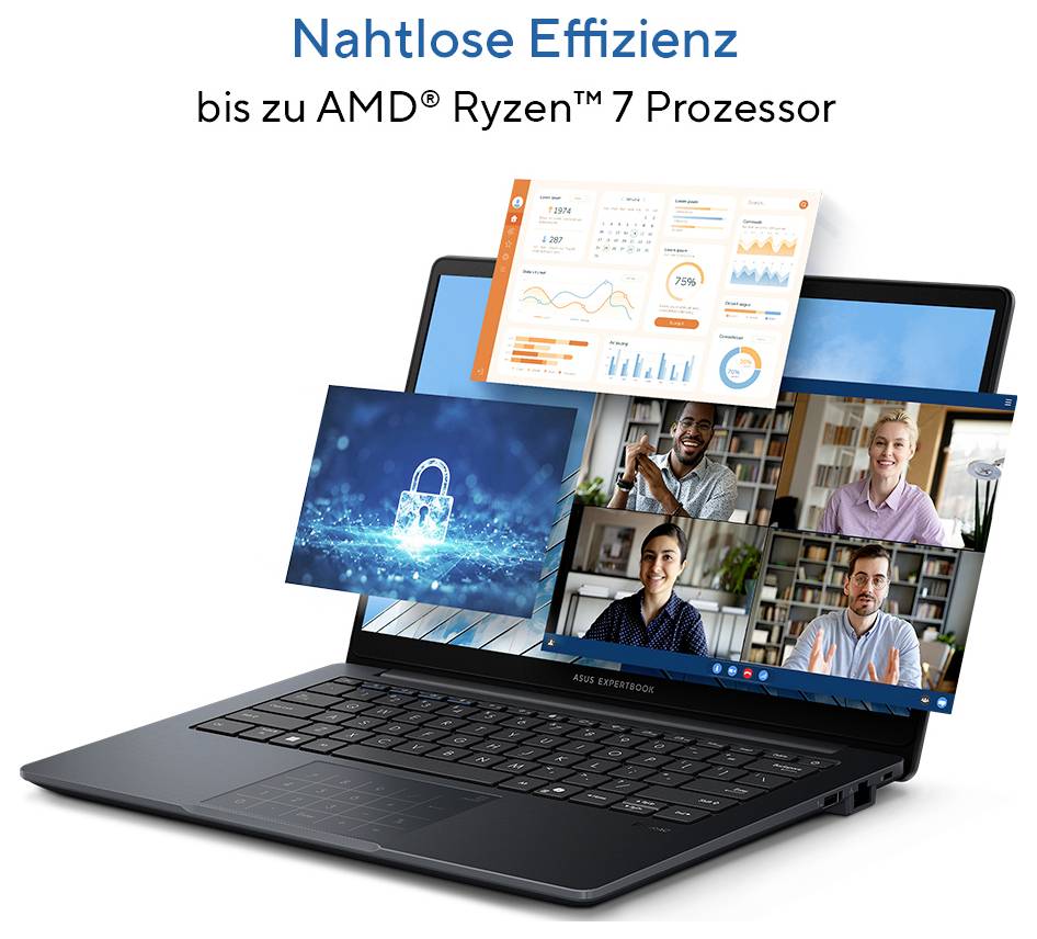 Asus Notebook 35.6 cm (14 Zoll) Full HD 150 16 GB RAM 512 GB SSD Deutsch, QWERTZ AMD AMD Radeon 90NX0831-M02190-25