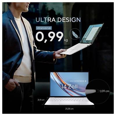 Asus Notebook 35.6 cm (14 Zoll) WQXGA+ 356H 32 GB RAM 1 TB SSD Deutsch, QWERTZ Intel Intel-Grafik Grau 90NX09J2-M00640-18
