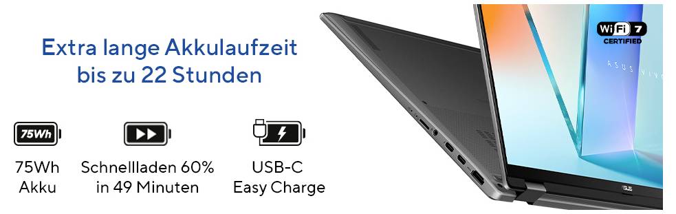 Asus Notebook 40.6 cm (16 Zoll) WUXGA 256V 16 GB RAM 512 GB SSD Deutsch, QWERTZ Intel Intel Arc Graphics Grau 90NB1511-M-11