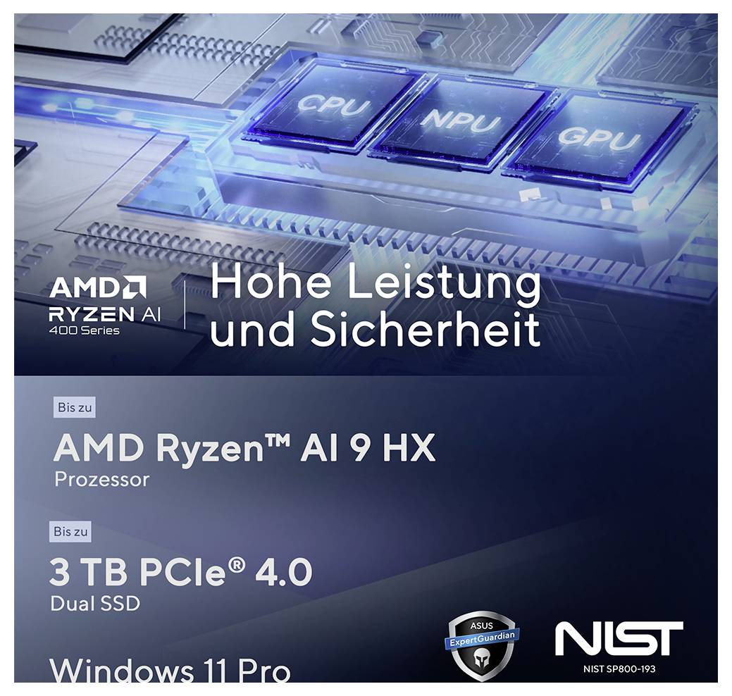 Asus Notebook 35.6 cm (14 Zoll) WQXGA AMD Ryzen AI 9 HX 470 64 GB RAM 1 TB SSD Deutsch, QWERTZ AMD AMD Radeon Grau 90NX0-12