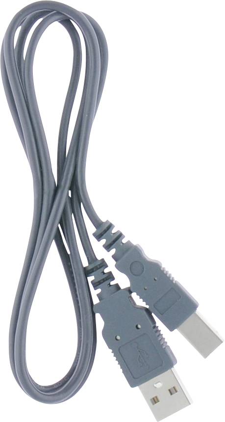 Ein schwarzes USB-Kabel mit zwei verschiedenen Enden: ein Standard-USB-A-Anschluss und ein kleinerer USB-Anschluss.
