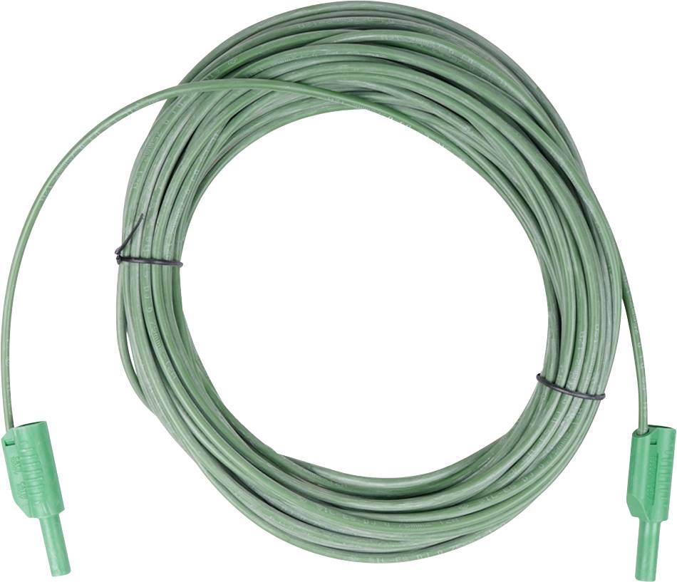 Aufgerolltes grünes Kabel mit Steckverbindern an beiden Enden, gezeigt auf weißem Hintergrund.