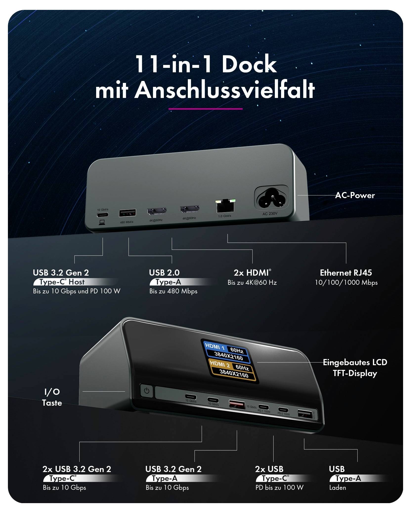 ICY BOX USB-C® Dockingstation Heart Dock 2300 integriertes Display, USB-C® Power Delivery-7