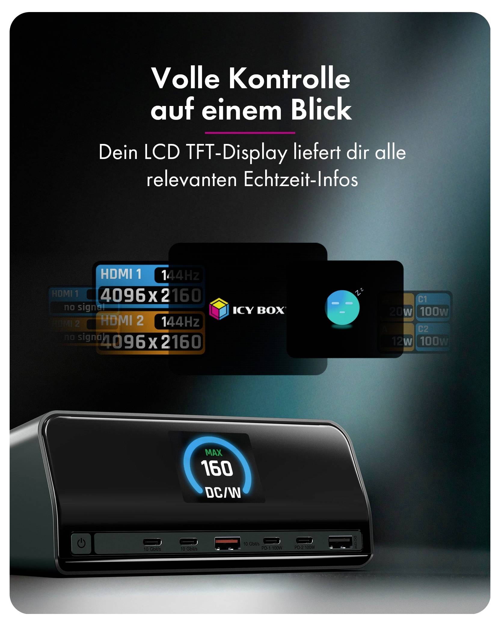 Volle Kontrolle auf einen Blick<br><br>Dein LCD TFT-Display liefert dir alle relevanten Echtzeit-Infos