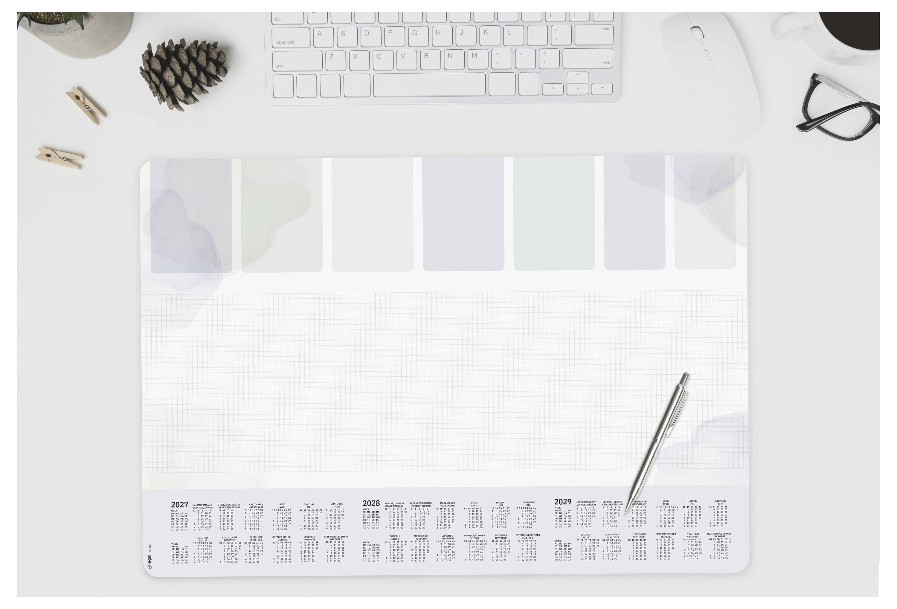 Sigel H7312 Schreibunterlage Wochenplan, 3-Jahreskalender 2027, 2028, 2029 kariert abgerundete Ecken (B x H) 59.5 cm x 4-5